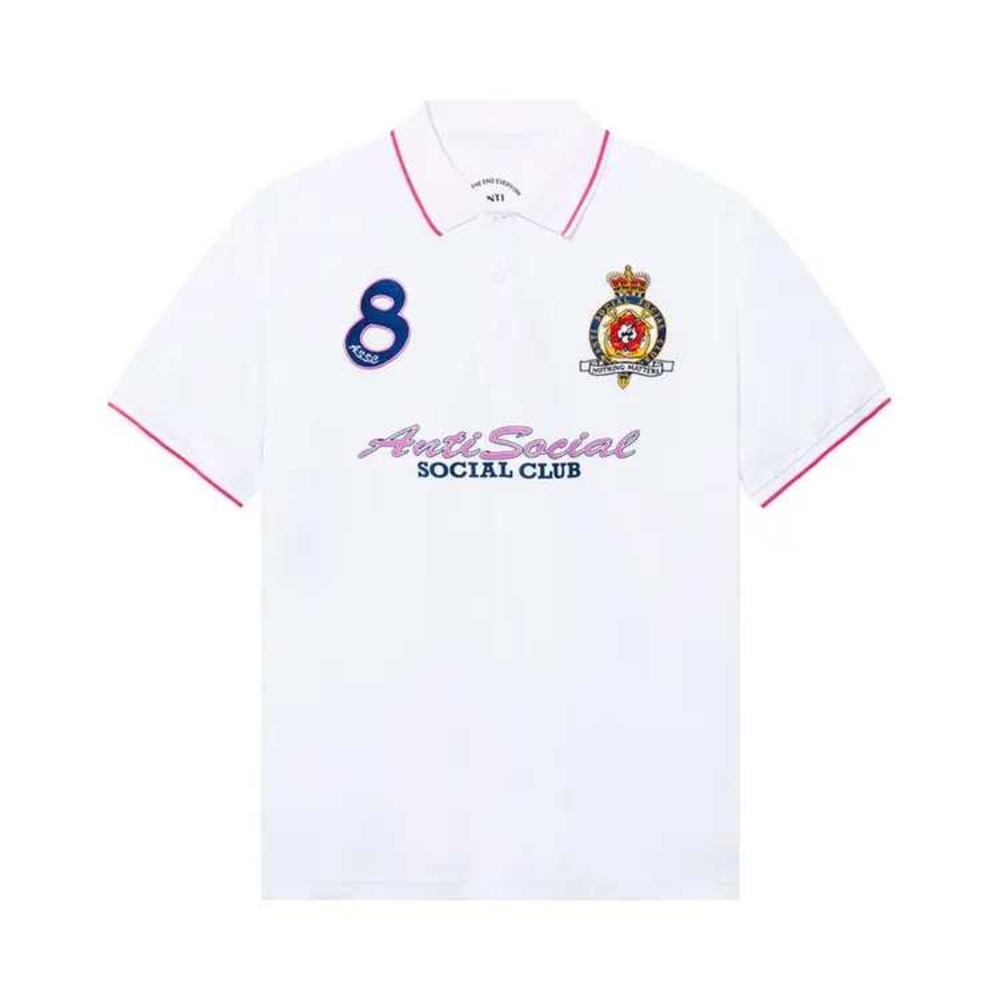Anti Social Social Club Mens White 8 Logo Crest Polo Shirt XXL Streetwear
